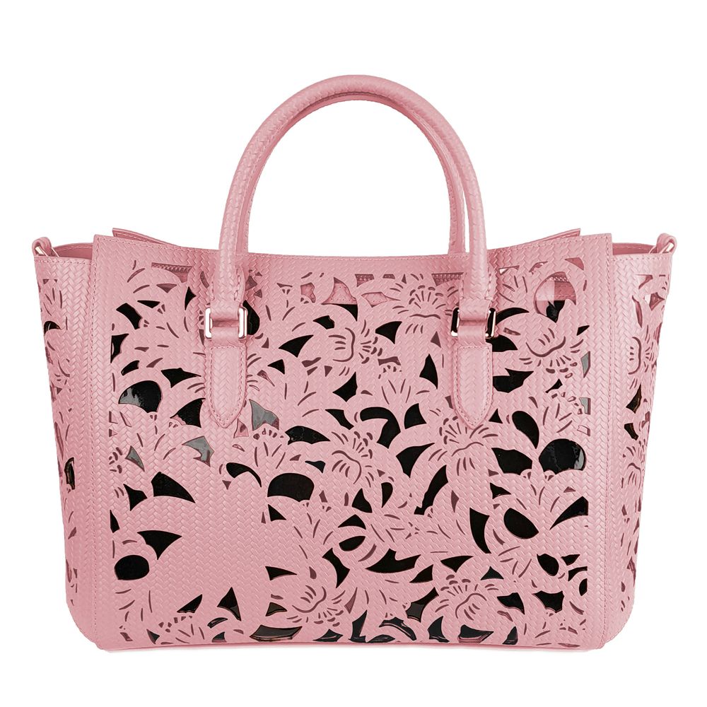  - Chic Pink Calfskin Handbag with Floral Accents