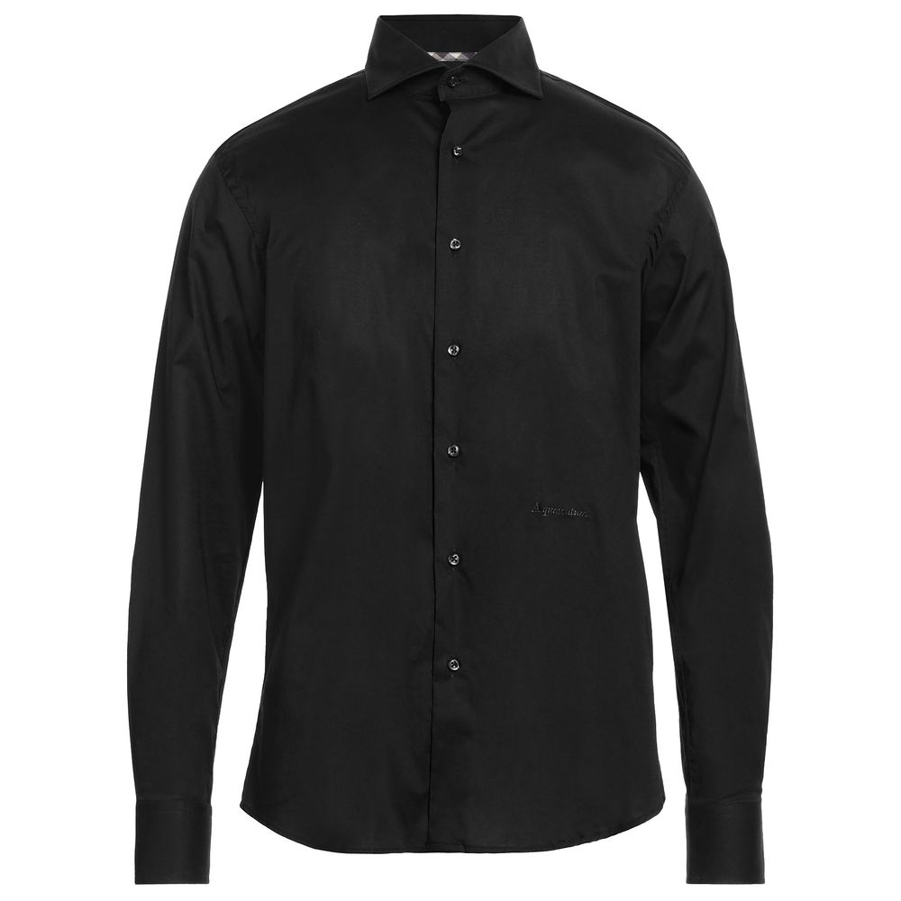 Elegant Black Cotton Shirt with Logo Embroidery - The Luxe Alliance