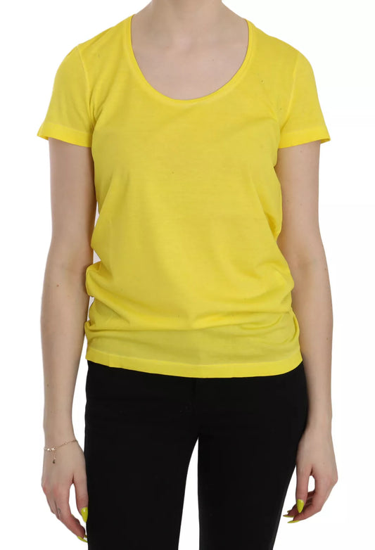  - Yellow Round Neck Short Sleeve Shirt Top Blouse