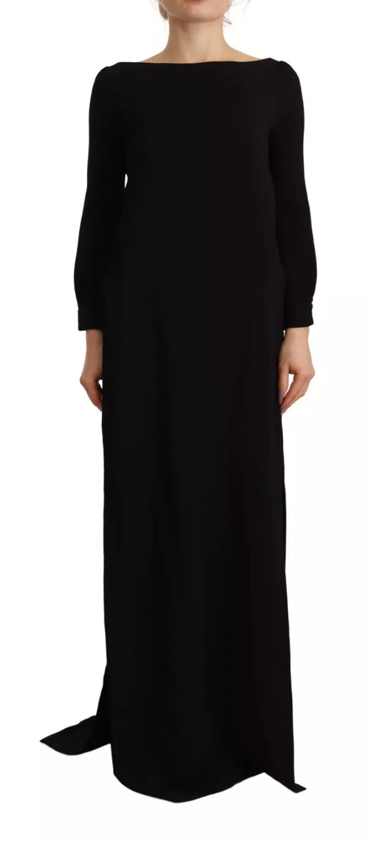  - Black Long Sleeves Side Slit Floor Length Dress