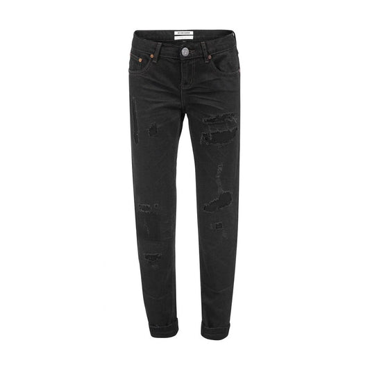  - Chic Black Distressed Patched Jeans