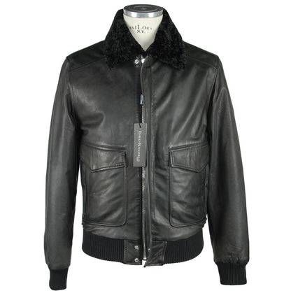  - Sleek Black Leather Zip Jacket