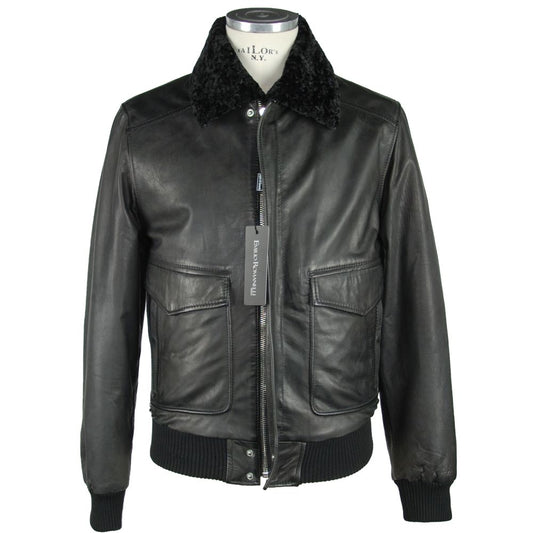  - Sleek Black Leather Zip Jacket