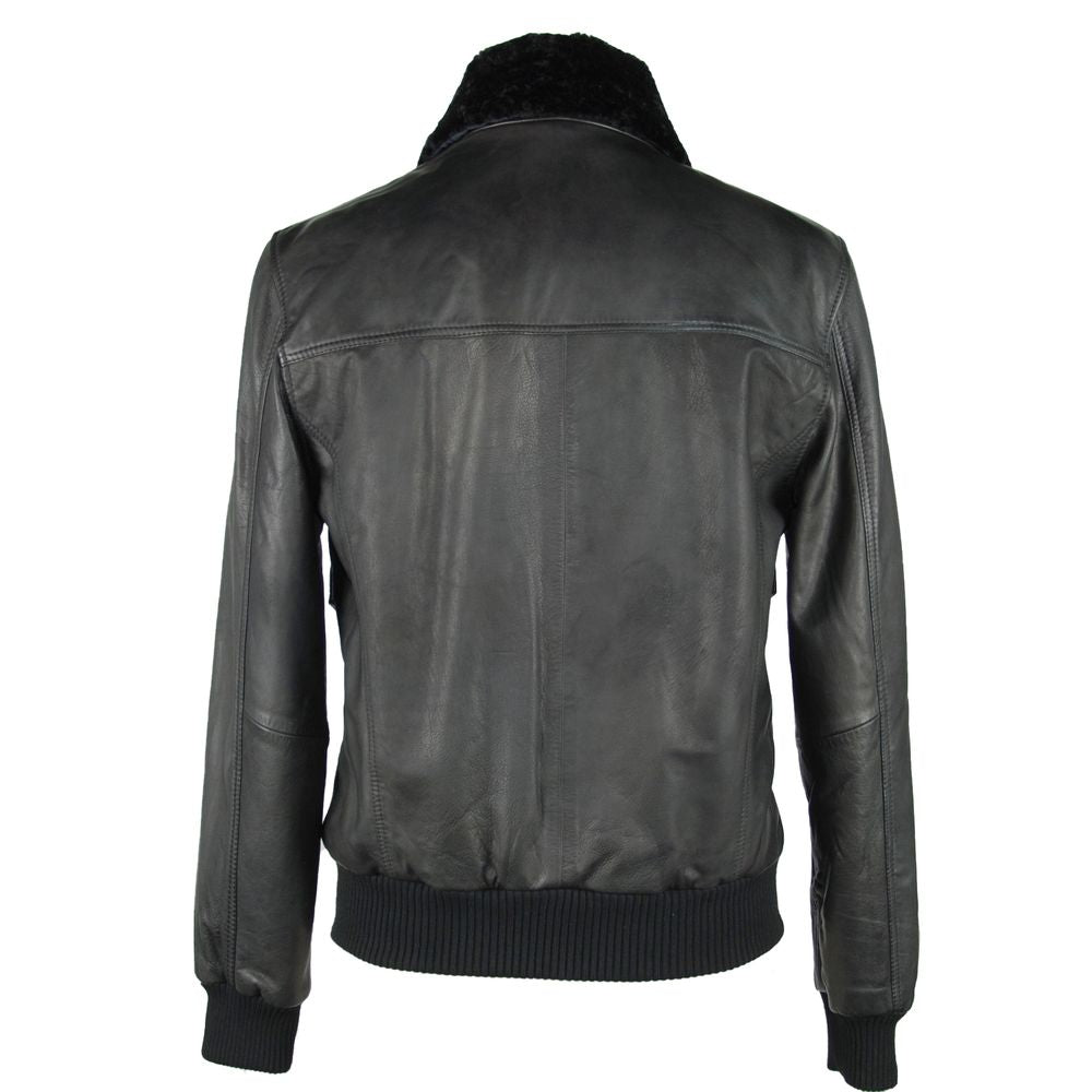  - Sleek Black Leather Zip Jacket