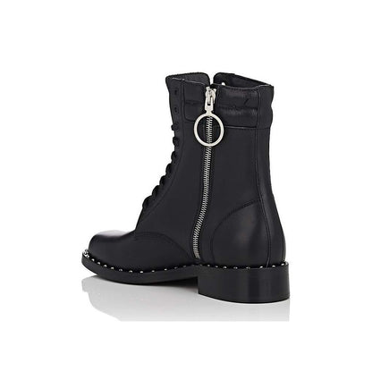 Studded Calfskin Lace-Up Ankle Boots - The Luxe Alliance