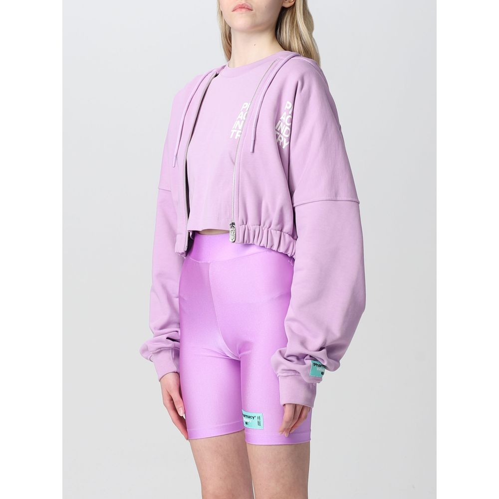 Purple Cotton Women Sweater With Zip Closure