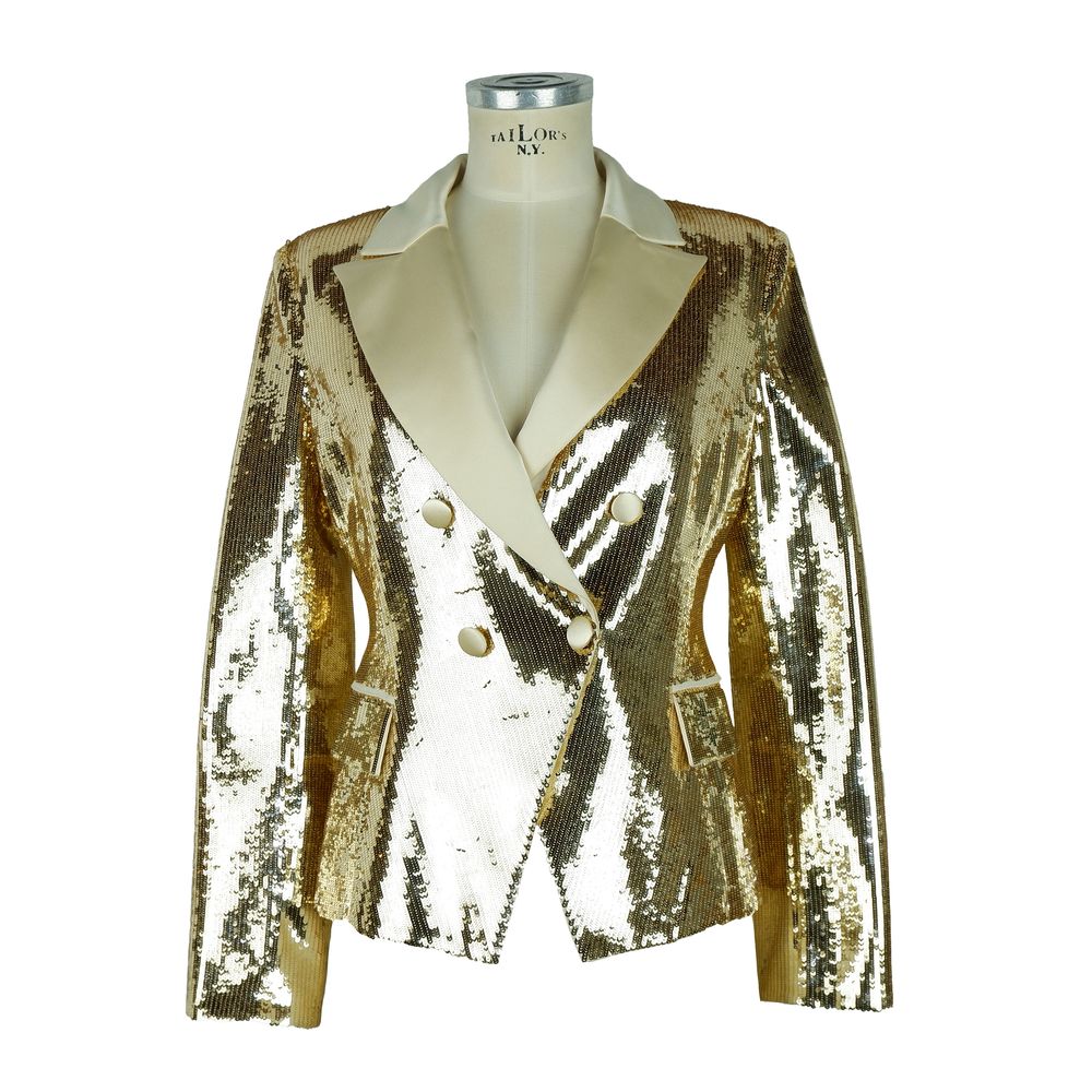  - Chic Sequined Double-Breasted Yellow Jacket