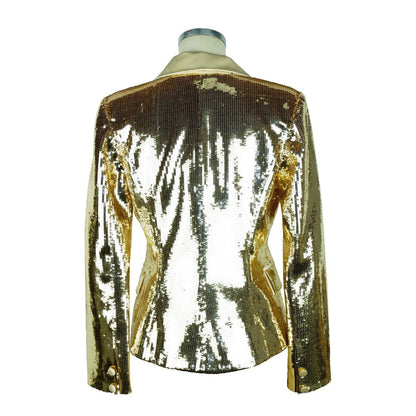  - Chic Sequined Double-Breasted Yellow Jacket