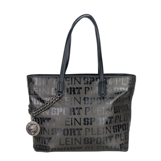  - Sleek Black Designer Shopping Bag with Logo Print