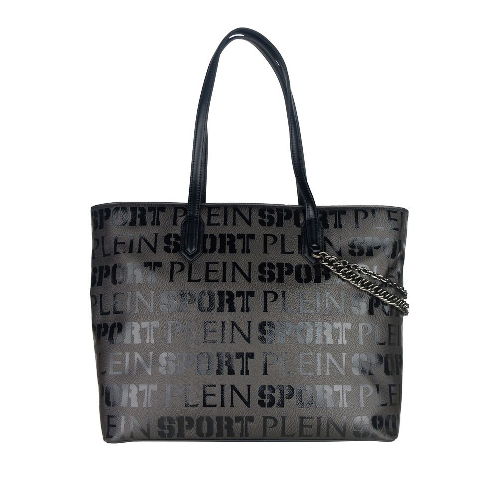  - Sleek Black Designer Shopping Bag with Logo Print