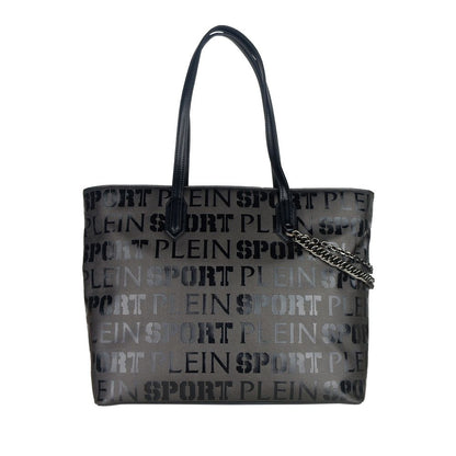  - Sleek Black Designer Shopping Bag with Logo Print