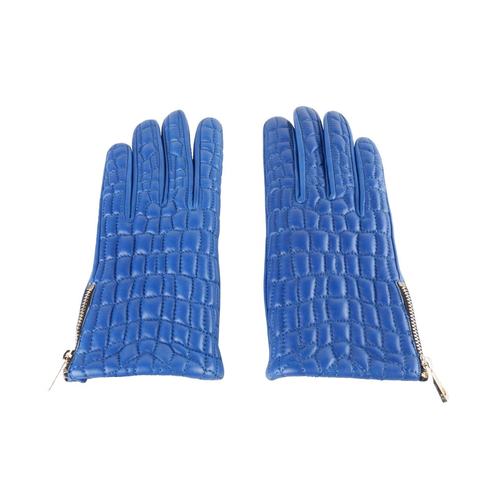 Blue Lambskin Women Glove with Gold Zip Detail