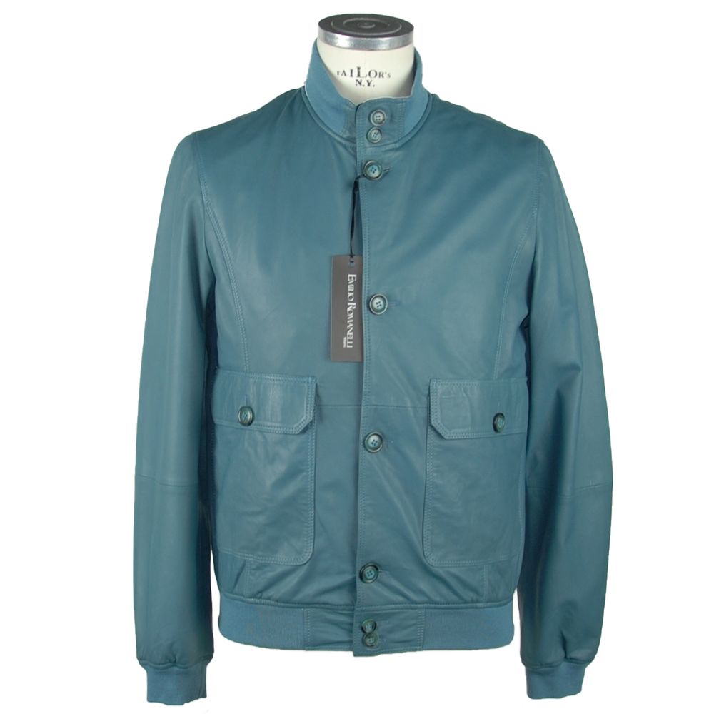  - Elegant Petrol Blue Leather Jacket