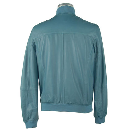  - Elegant Petrol Blue Leather Jacket