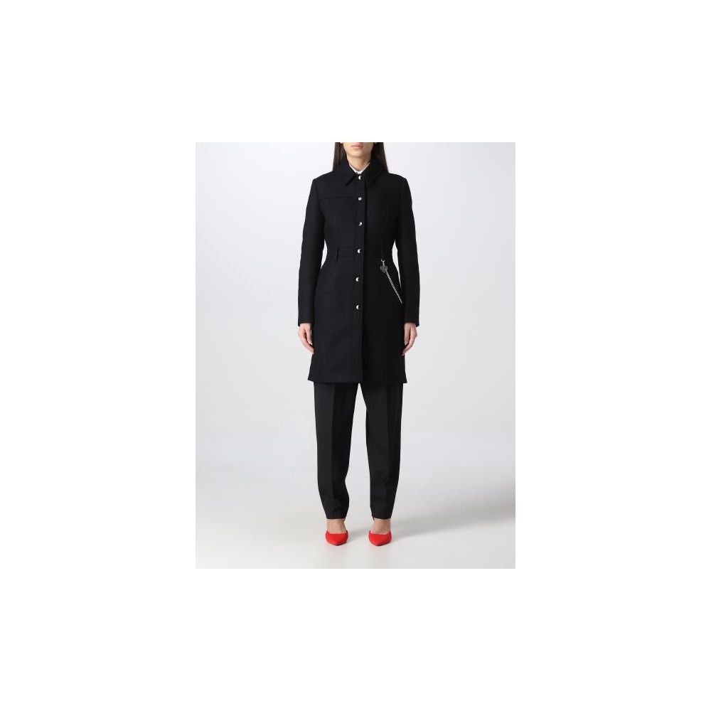  - Elegant Black Wool Coat with Silver Chain Detail