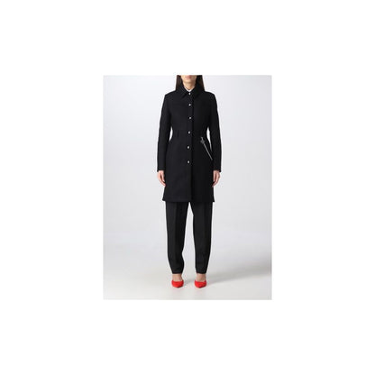  - Elegant Black Wool Coat with Silver Chain Detail