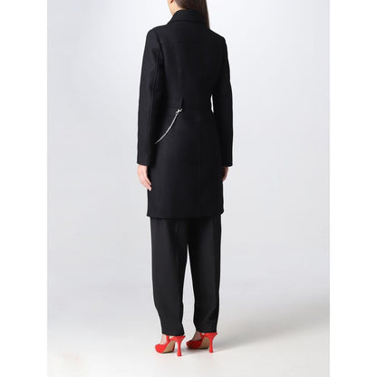  - Elegant Black Wool Coat with Silver Chain Detail