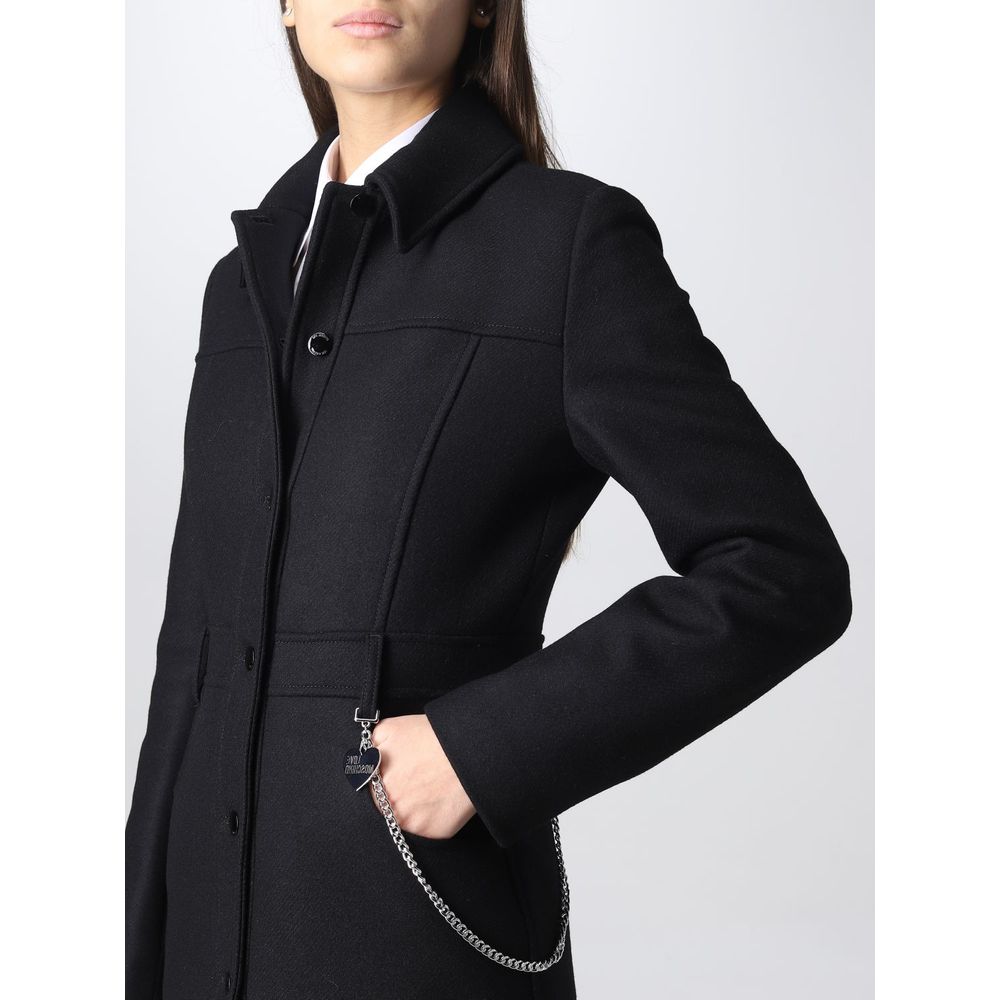  - Elegant Black Wool Coat with Silver Chain Detail