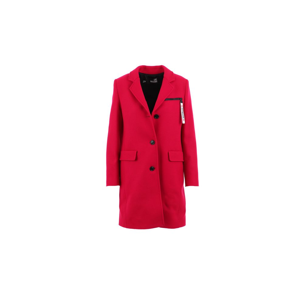  - Chic Pink Woolen Coat with Logo Details