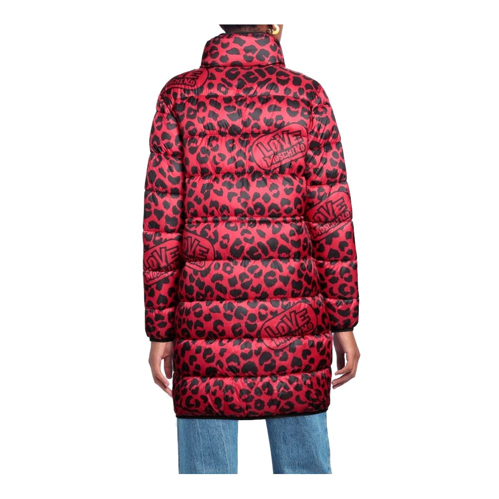  - Red & Black Leopard Print Long Puffy Jacket