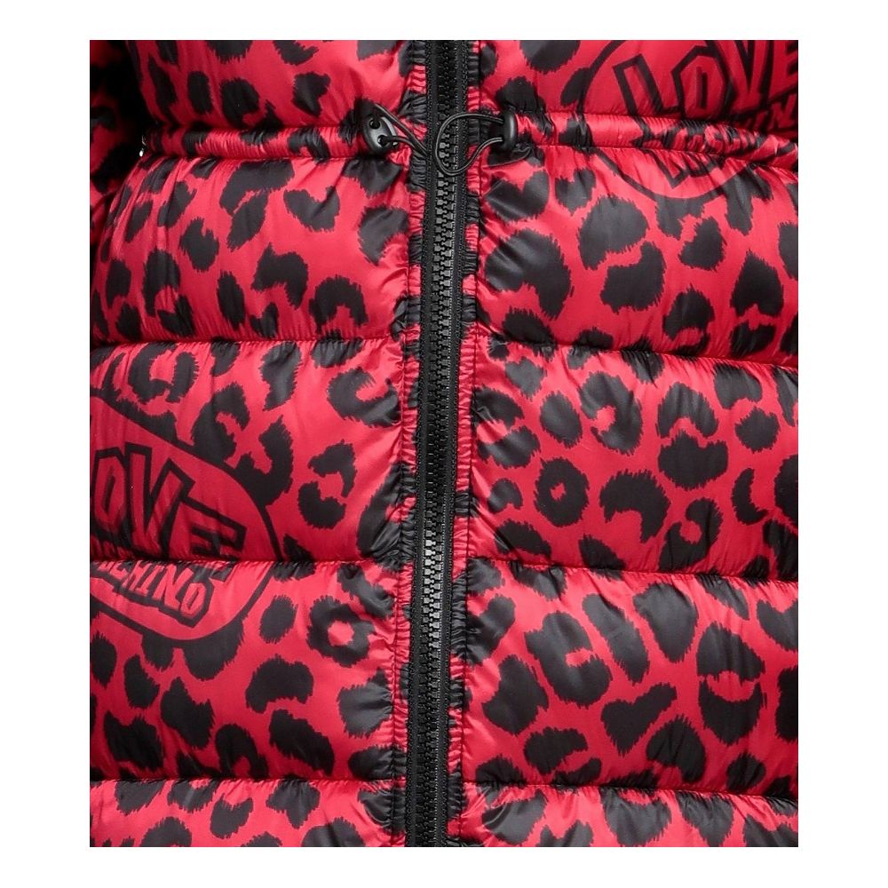  - Red & Black Leopard Print Long Puffy Jacket