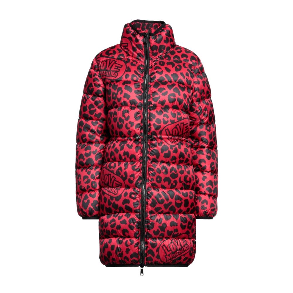 Red & Black Leopard Print Long Puffy Jacket