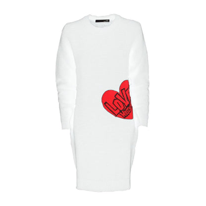  - Chic Heart Pattern Knit Dress in White