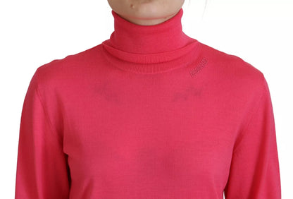  - Pink Solid Long Sleeve Turtle Neck Casual Sweater