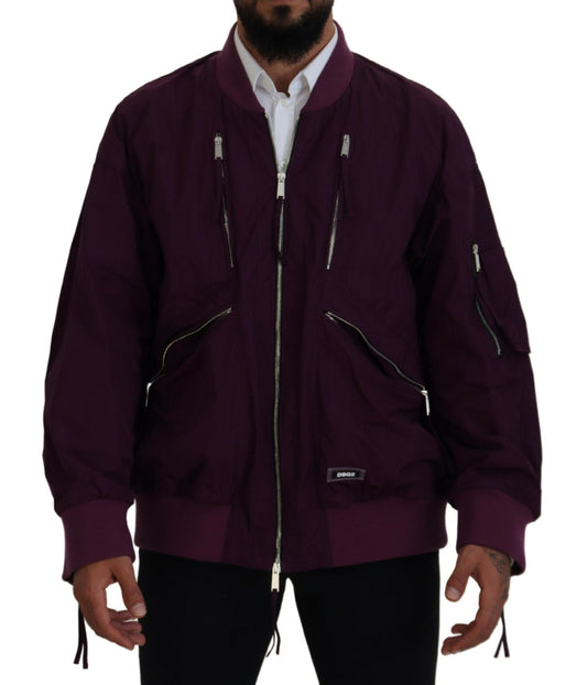  - Purple Polyester Full Zipper Bomber Jacket