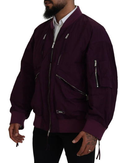  - Purple Polyester Full Zipper Bomber Jacket