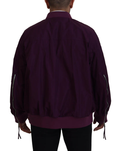  - Purple Polyester Full Zipper Bomber Jacket