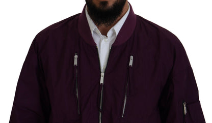  - Purple Polyester Full Zipper Bomber Jacket