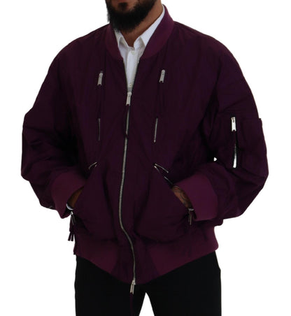  - Purple Polyester Full Zipper Bomber Jacket