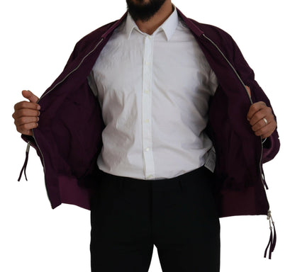  - Purple Polyester Full Zipper Bomber Jacket