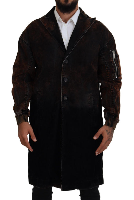 Brown Full Button Men Long Coat Cotton Jacket - The Luxe Alliance