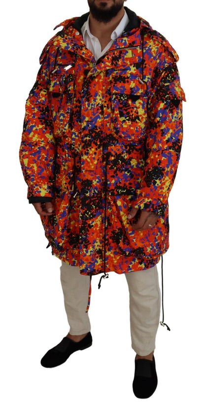  - Multicolor Long Hooded Cargo Pocket Coat Jacket