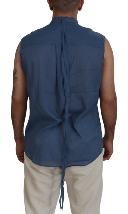 Blue Cotton Chain Embellishment Sleeveless Shirt - The Luxe Alliance