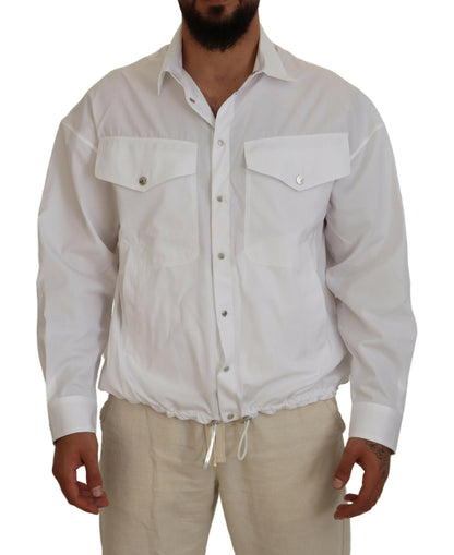 White Cotton Collared Casual Men Long Sleeves Jacket - The Luxe Alliance