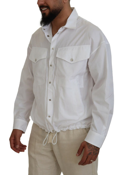 White Cotton Collared Casual Men Long Sleeves Jacket - The Luxe Alliance