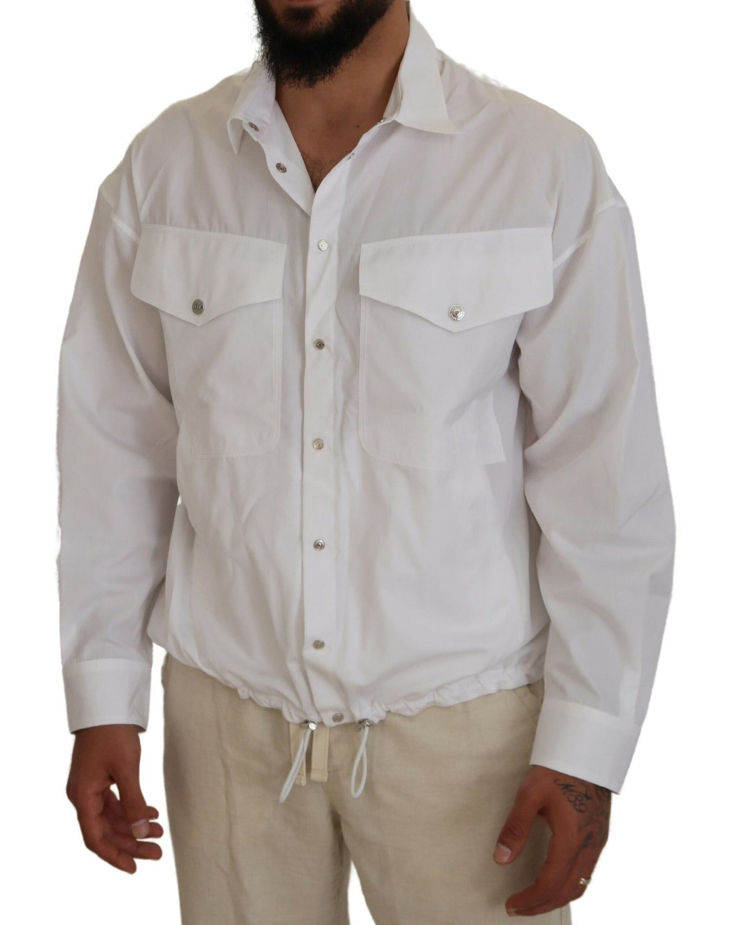 White Cotton Collared Casual Men Long Sleeves Jacket - The Luxe Alliance