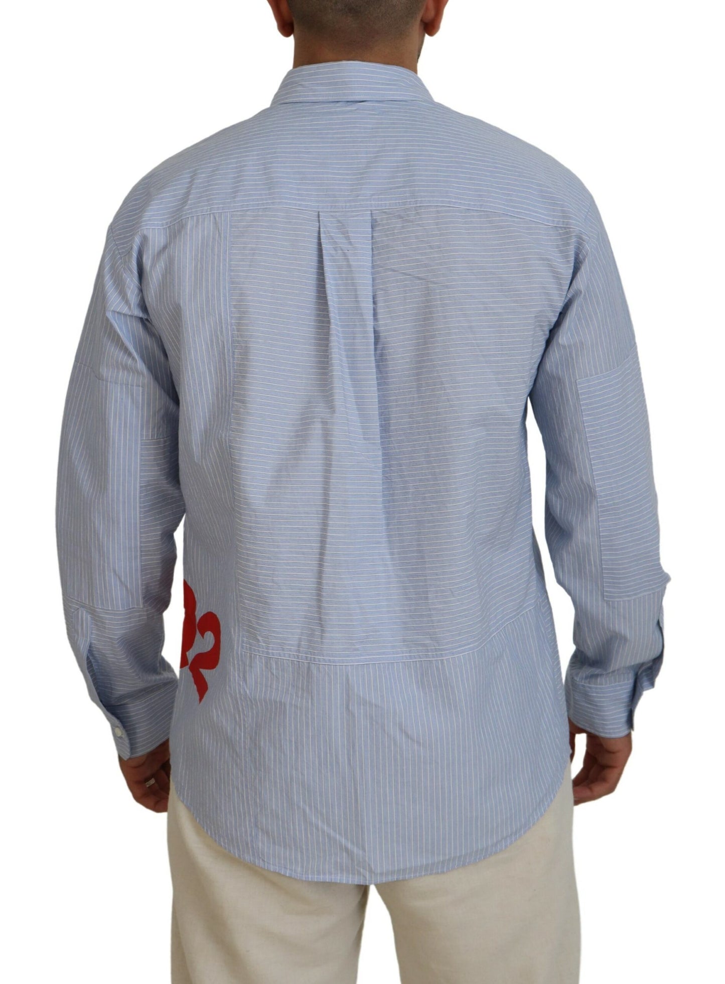 Blue Stripes Logo Print Long Sleeves Formal Shirt - The Luxe Alliance