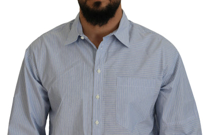 Blue Stripes Logo Print Long Sleeves Formal Shirt - The Luxe Alliance