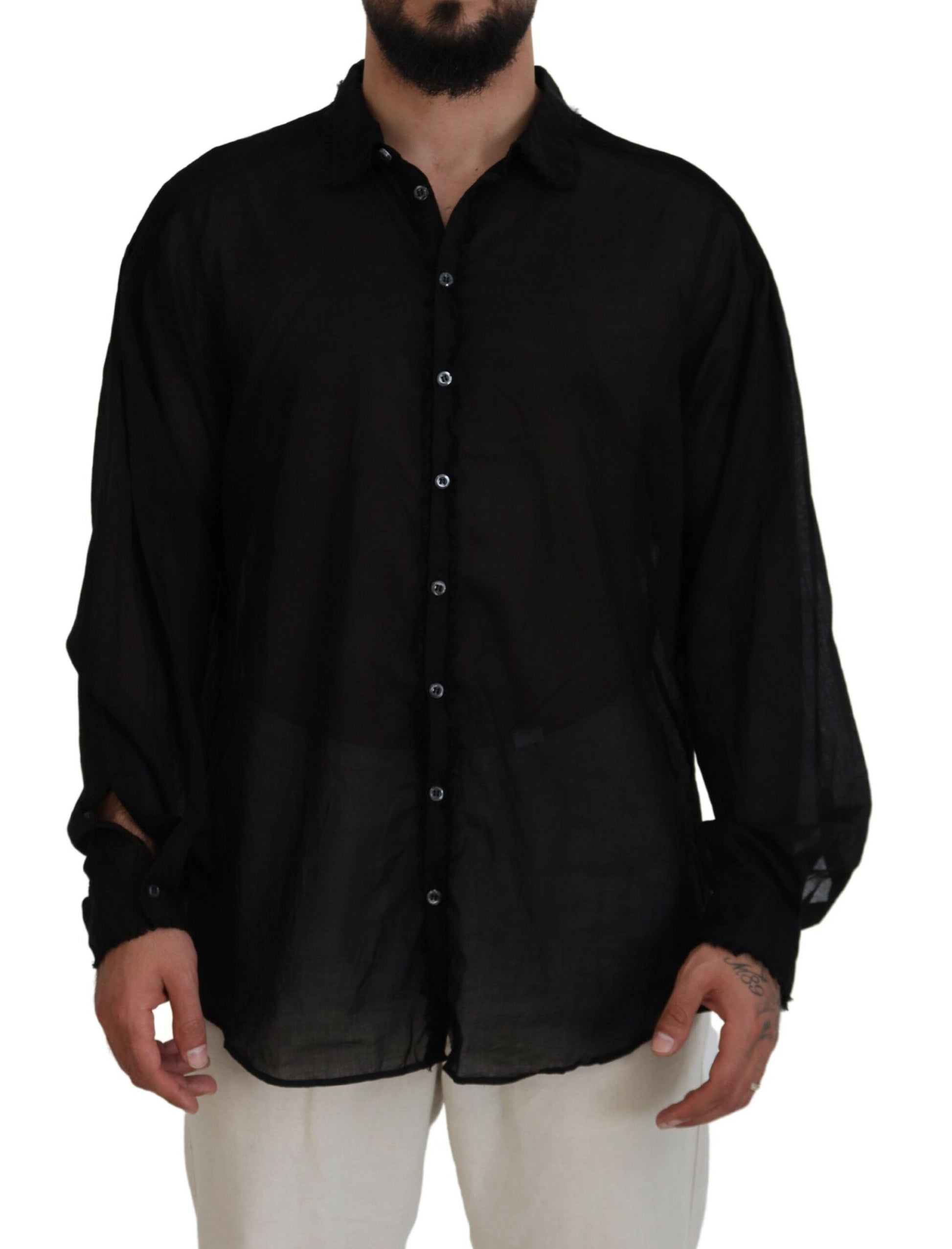 Black Cotton Collared Long Sleeves Formal Shirt