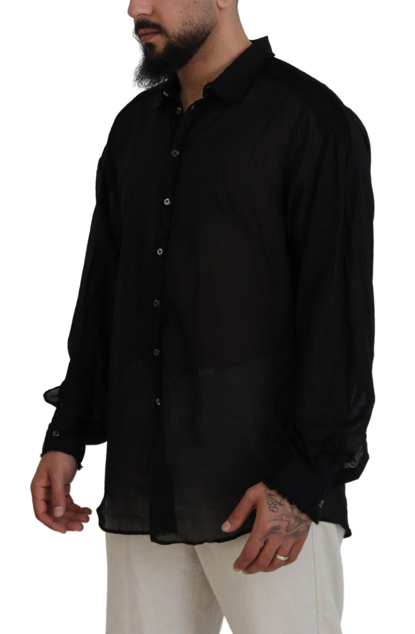 Black Cotton Collared Long Sleeves Formal Shirt - The Luxe Alliance