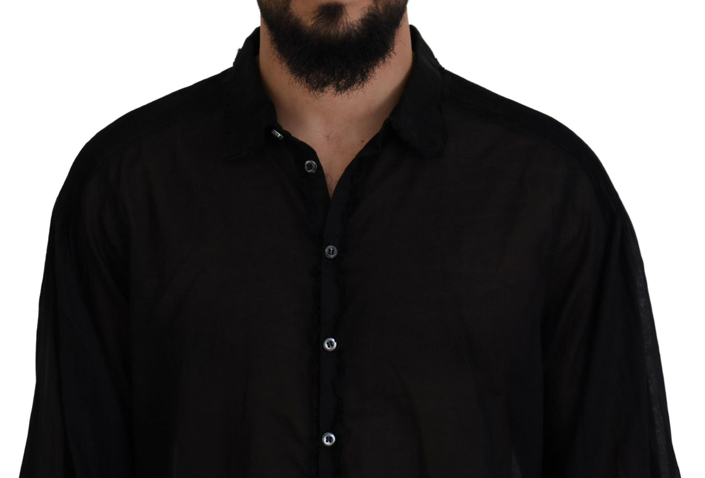 Black Cotton Collared Long Sleeves Formal Shirt - The Luxe Alliance