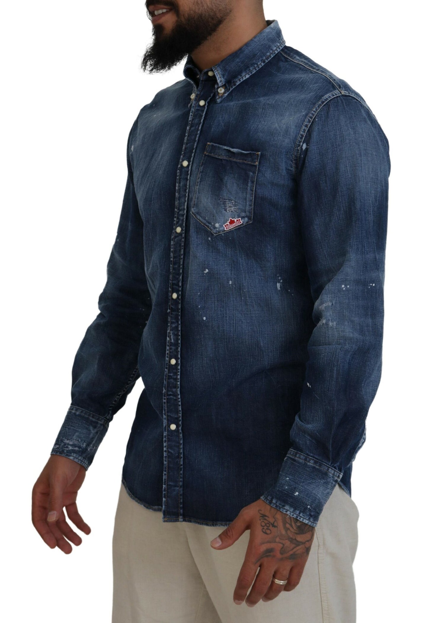 Blue Washed Collared Men Casual Long Sleeves Shirt - The Luxe Alliance