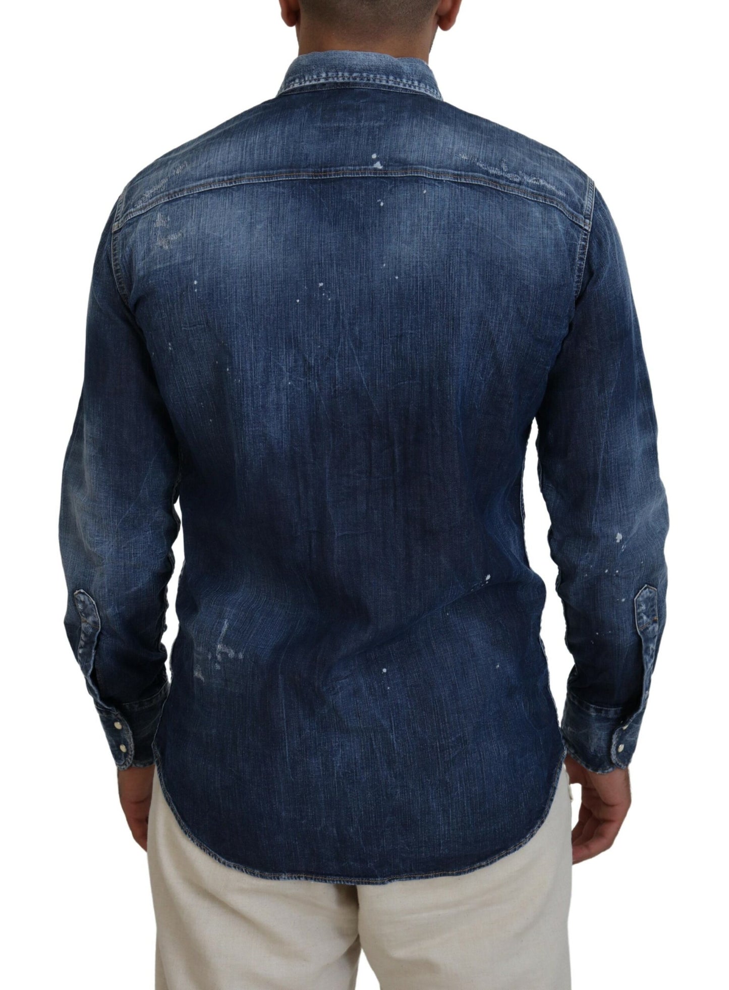 Blue Washed Collared Men Casual Long Sleeves Shirt - The Luxe Alliance