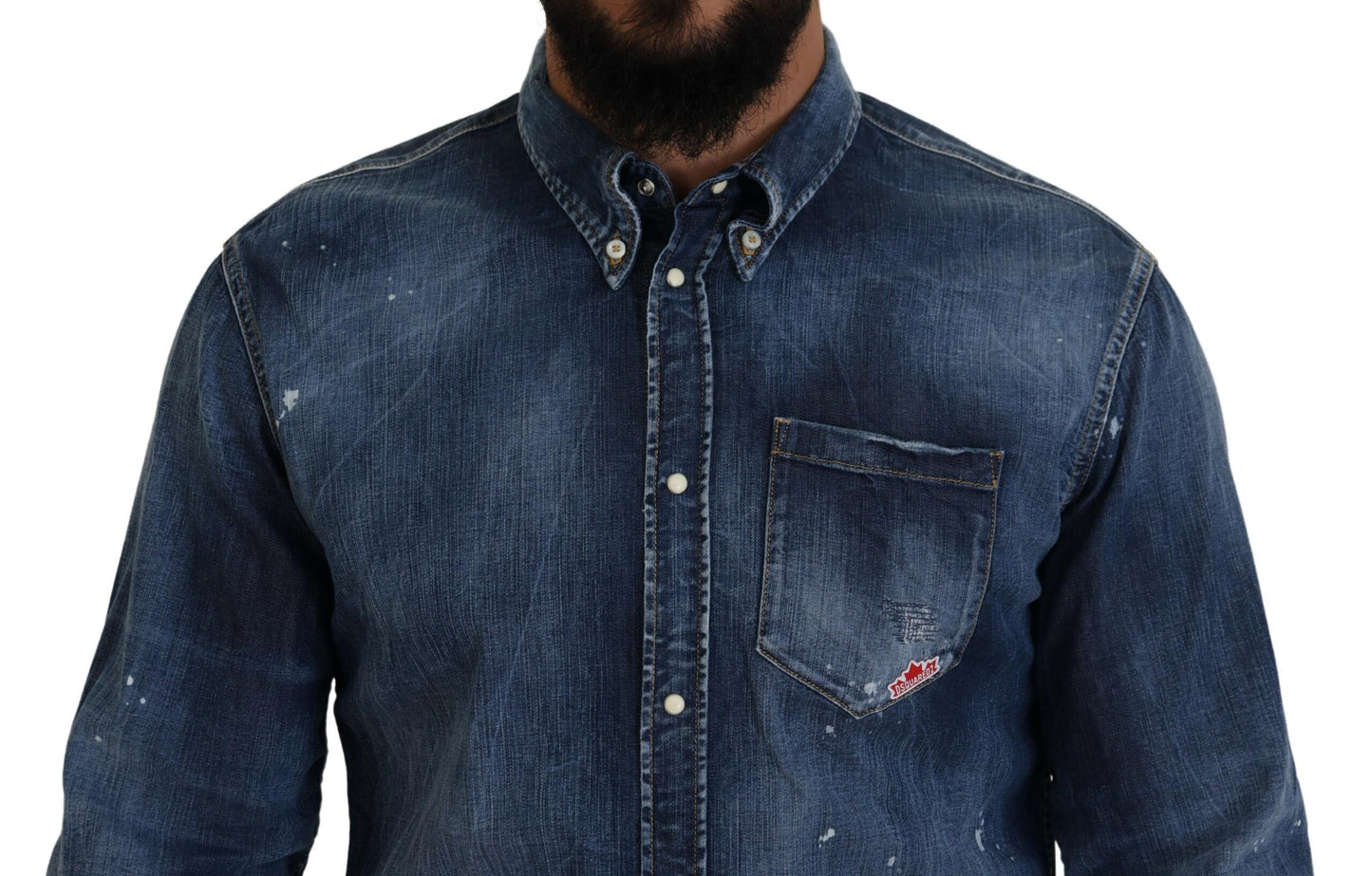 Blue Washed Collared Men Casual Long Sleeves Shirt - The Luxe Alliance