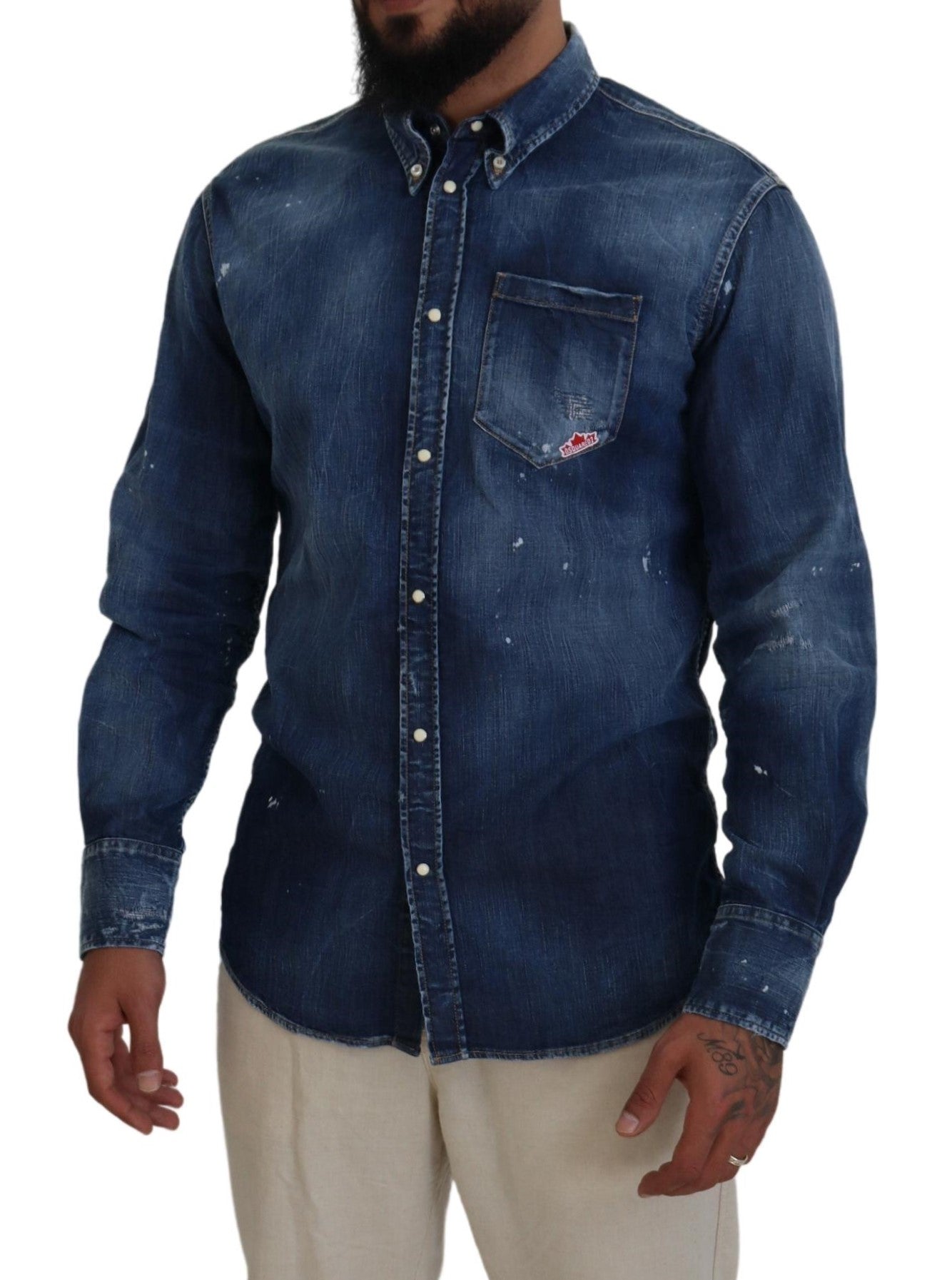 Blue Washed Collared Men Casual Long Sleeves Shirt - The Luxe Alliance