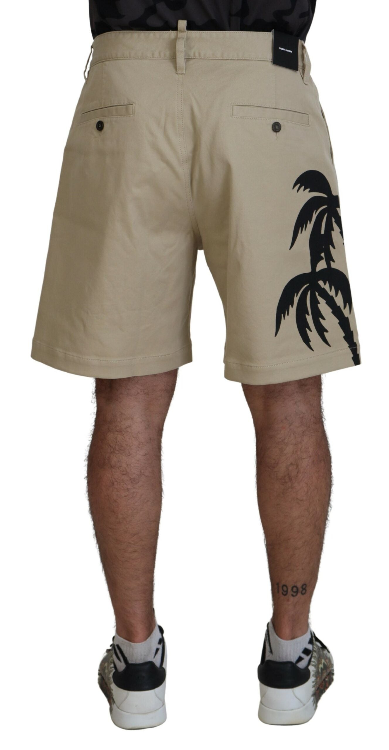 Beige Cotton Logo Printed Above Knee Shorts - The Luxe Alliance